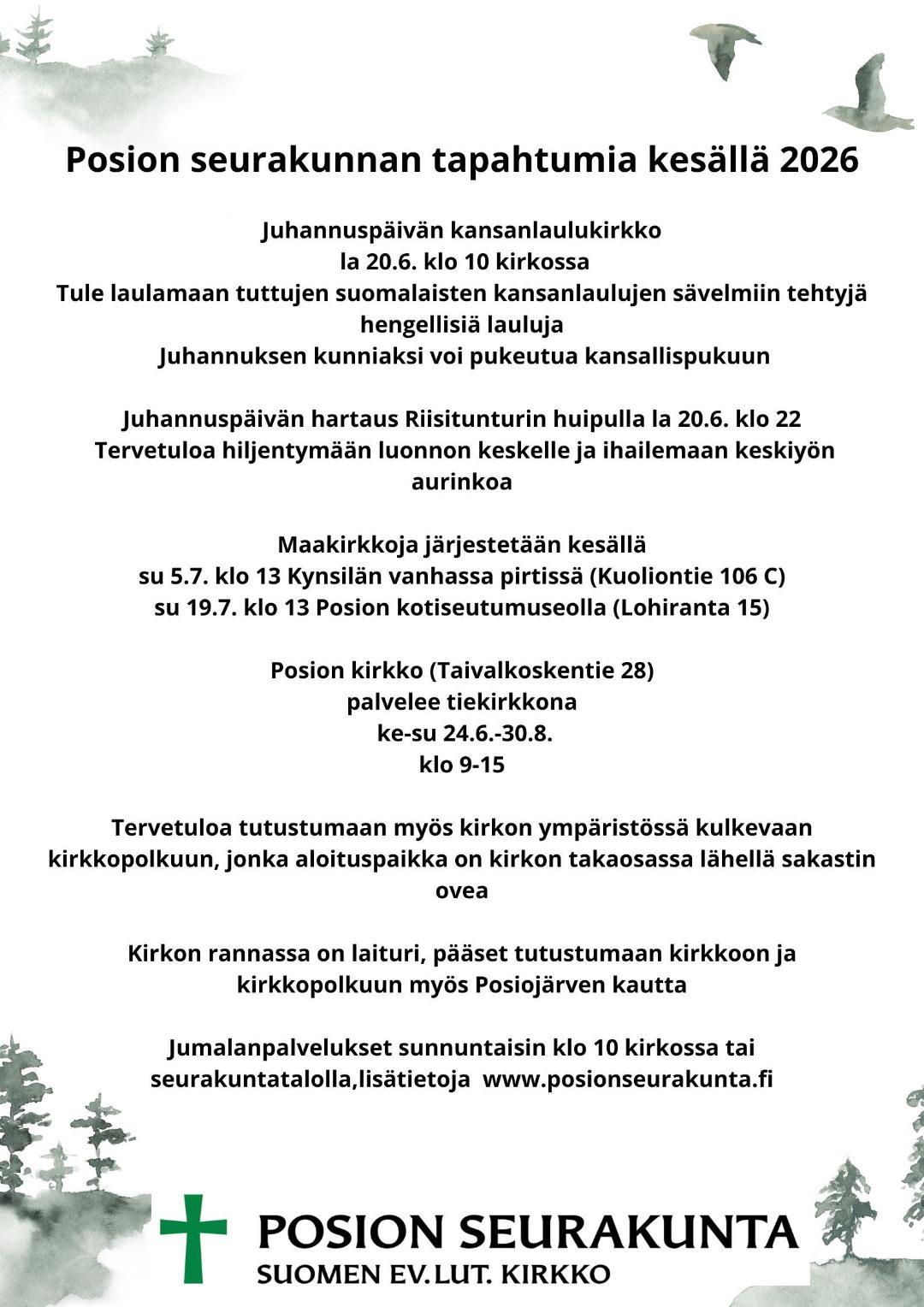 Posion seurakunnan kesäajan tapahtumia